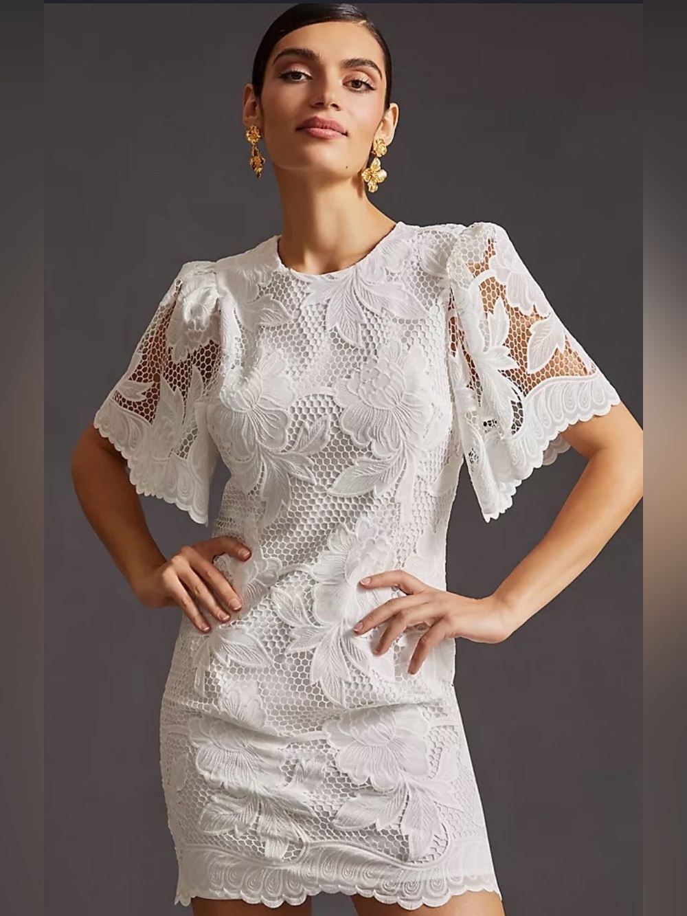 NEW NWT $370 ANTHROPOLOGIE DELFI COLLECTIVE MINI DRESS WHITE LACE